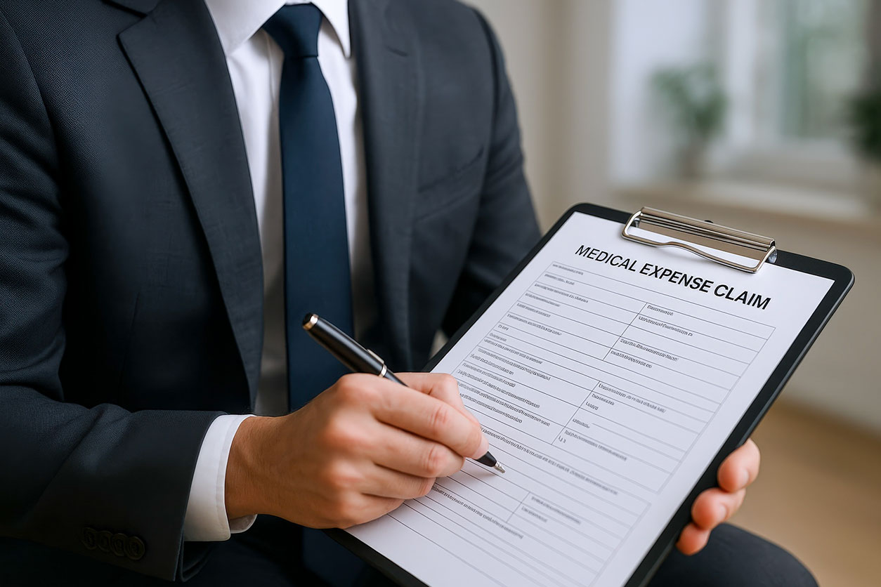Medical expense claim paperwork concept image being filled out, representing insurance negotiations and injury compensation in Kansas personal injury cases